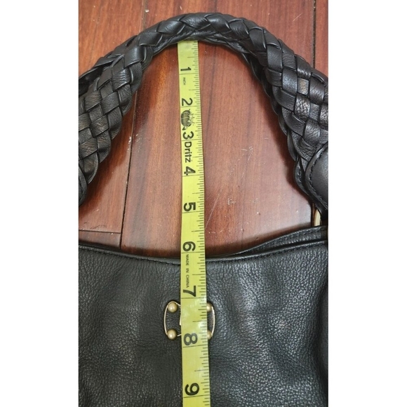 Michael Kors Black Leather Braided Handle Tote Satchel Whipstitch Grommet Large - Picture 14 of 15